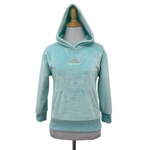 Adidas Faux Fur Hoodie Girls Youth S Small Ice Frappe Soft Fleece Sweatshirt